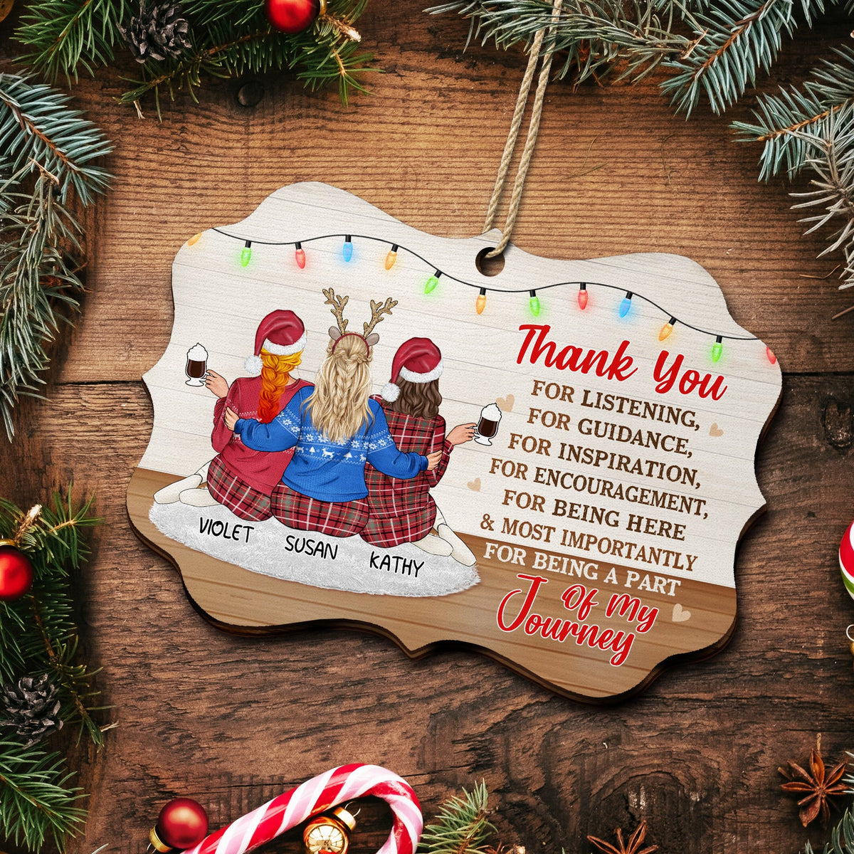 Christmas Thank You Gift Being Part Of My Journey - Gift For Bestie - Personalized Medallion Wooden Ornament
