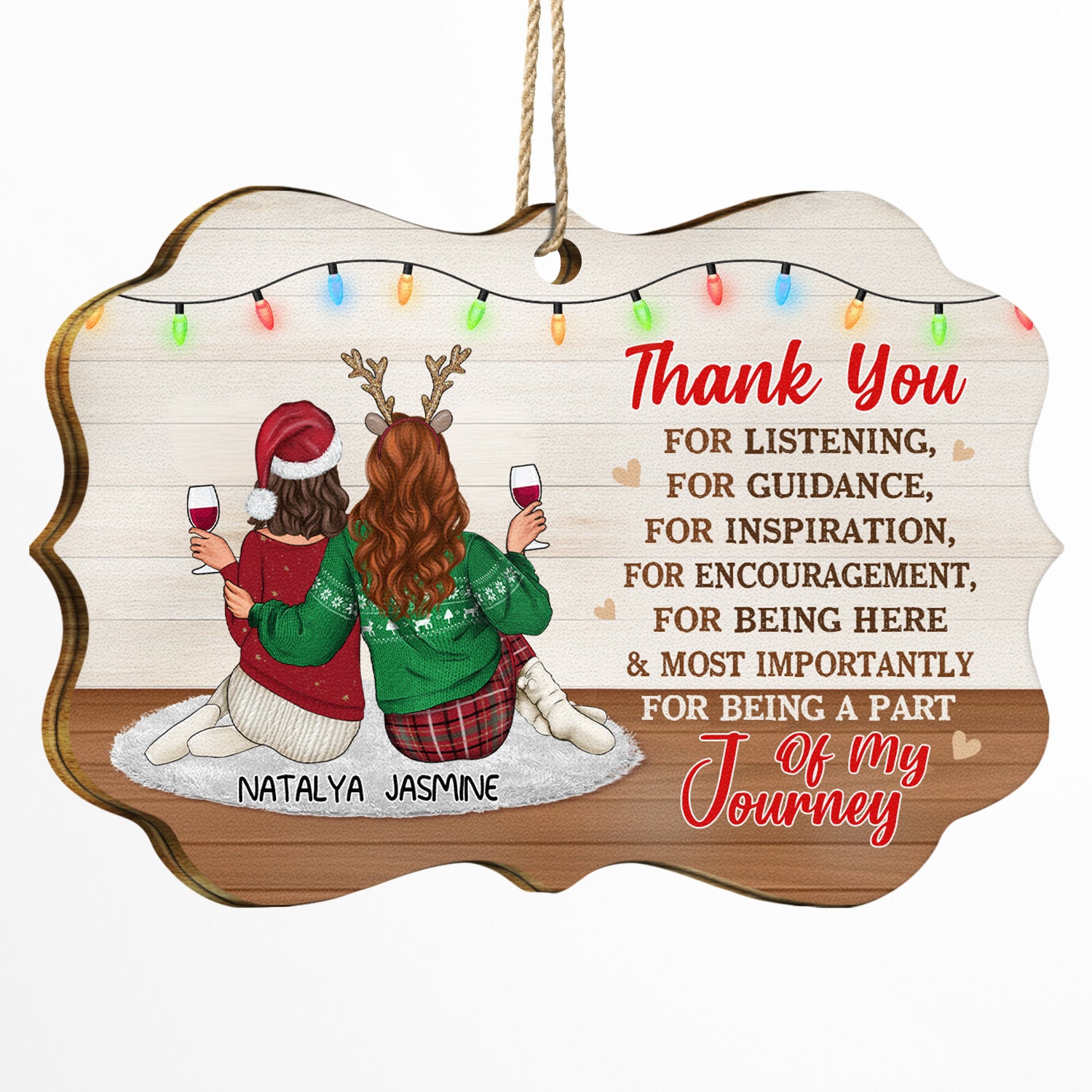 Christmas Thank You Gift Being Part Of My Journey - Gift For Bestie - Personalized Medallion Wooden Ornament