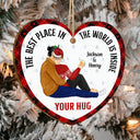 Christmas Couple The Best Place Is Inside Your Hug - Gift For Couples - Personalized Custom Shaped Wooden Ornament