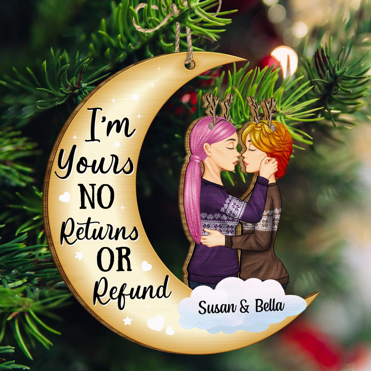 Christmas Couple From Our First Kiss - Gift For Couples - Personalized Wooden Cutout Ornament