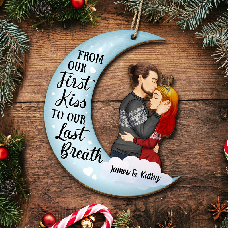Christmas Couple From Our First Kiss - Gift For Couples - Personalized Wooden Cutout Ornament