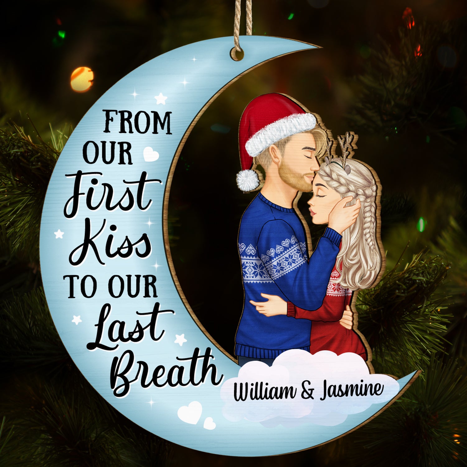 Christmas Couple From Our First Kiss - Gift For Couples - Personalized Wooden Cutout Ornament