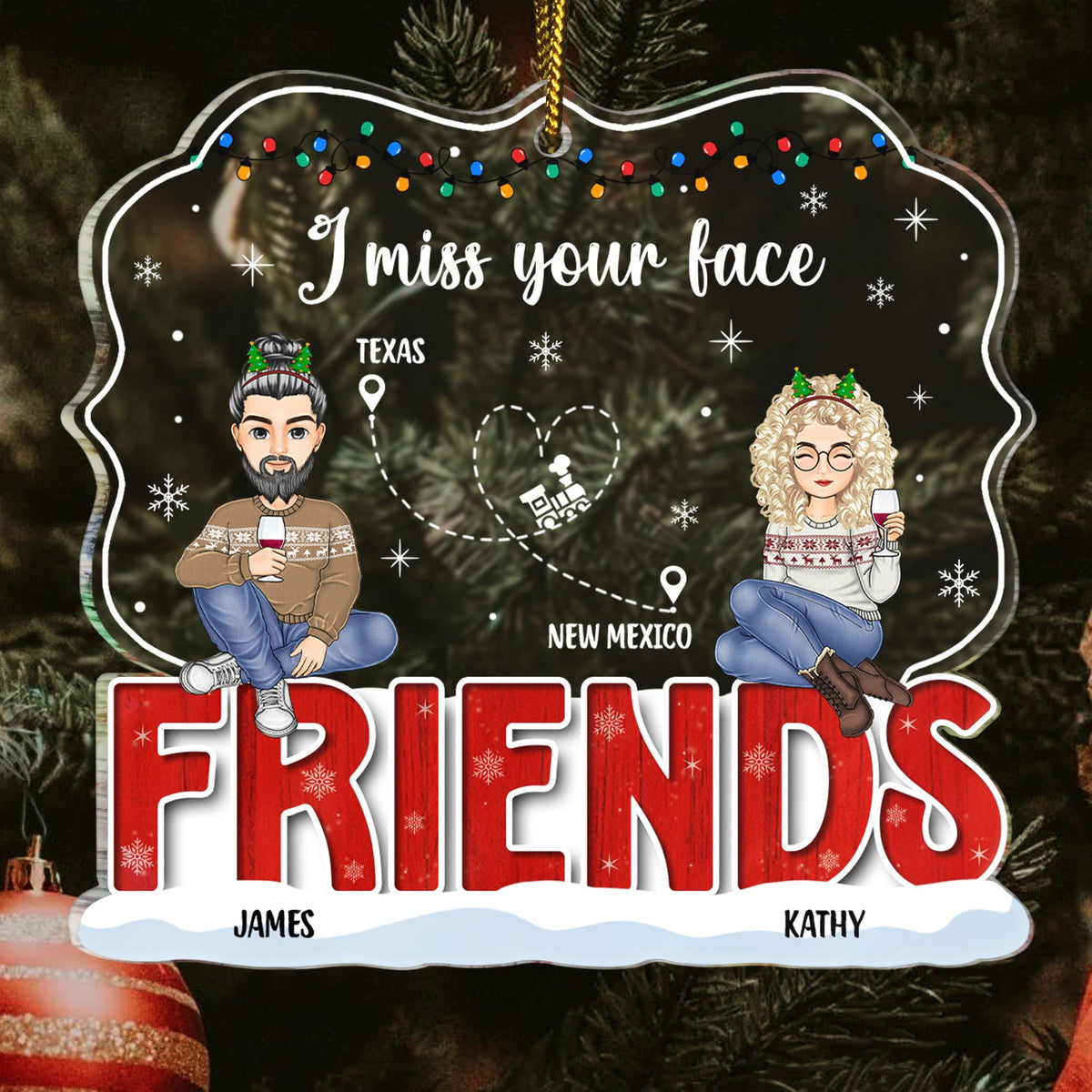 Miss Your Face - Cadeau de Noël pour frères et sœurs et meilleurs amis - Ornement acrylique personnalisé en forme de cœur