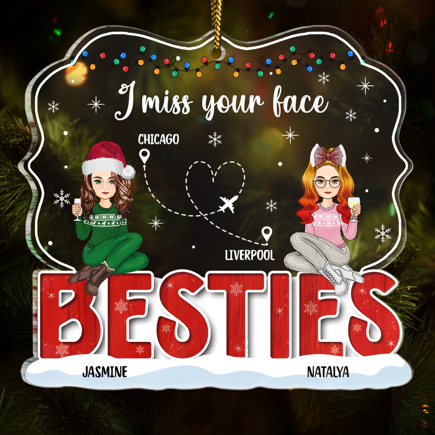 Miss Your Face - Christmas Gift For Siblings And Best Friends - Personalized Custom Shaped Acrylic Ornament