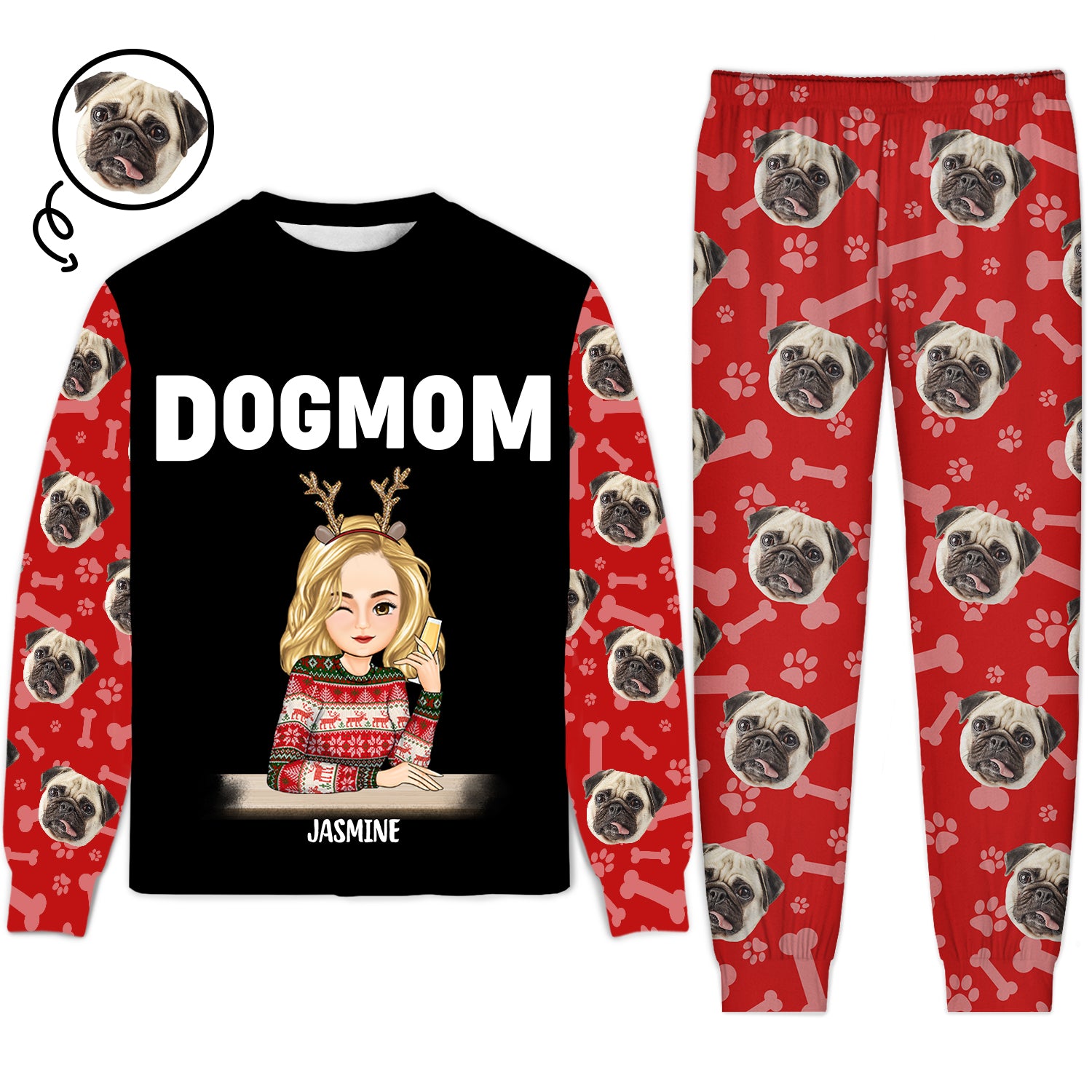 Custom Photo Pet Face Pet Mom - Gift For Pet Lovers - Personalized Unisex Pajamas Set