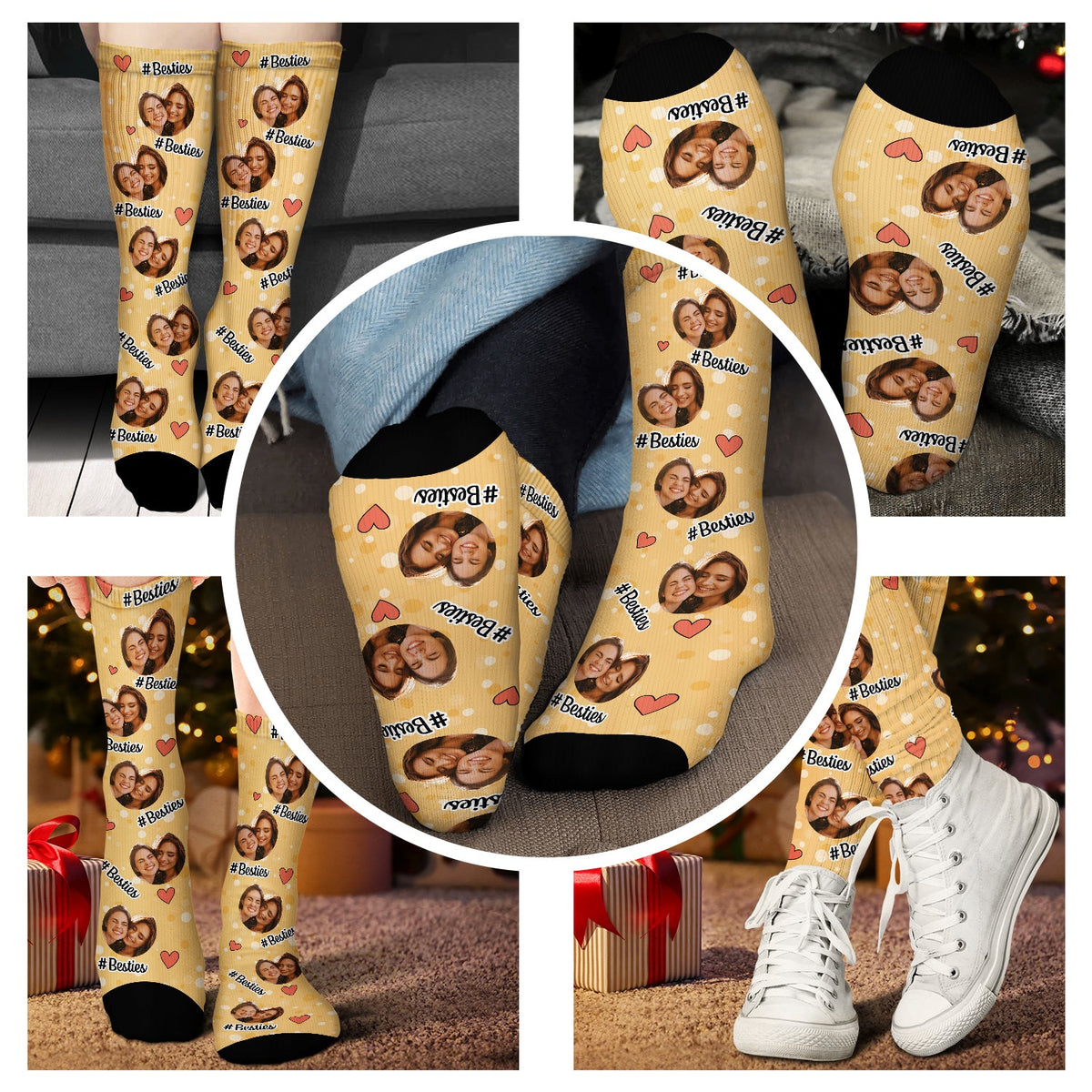 Hashtag photo personnalisé pour les meilleures amies et sœurs - Cadeau pour les meilleures amies et la famille - Chaussettes personnalisées