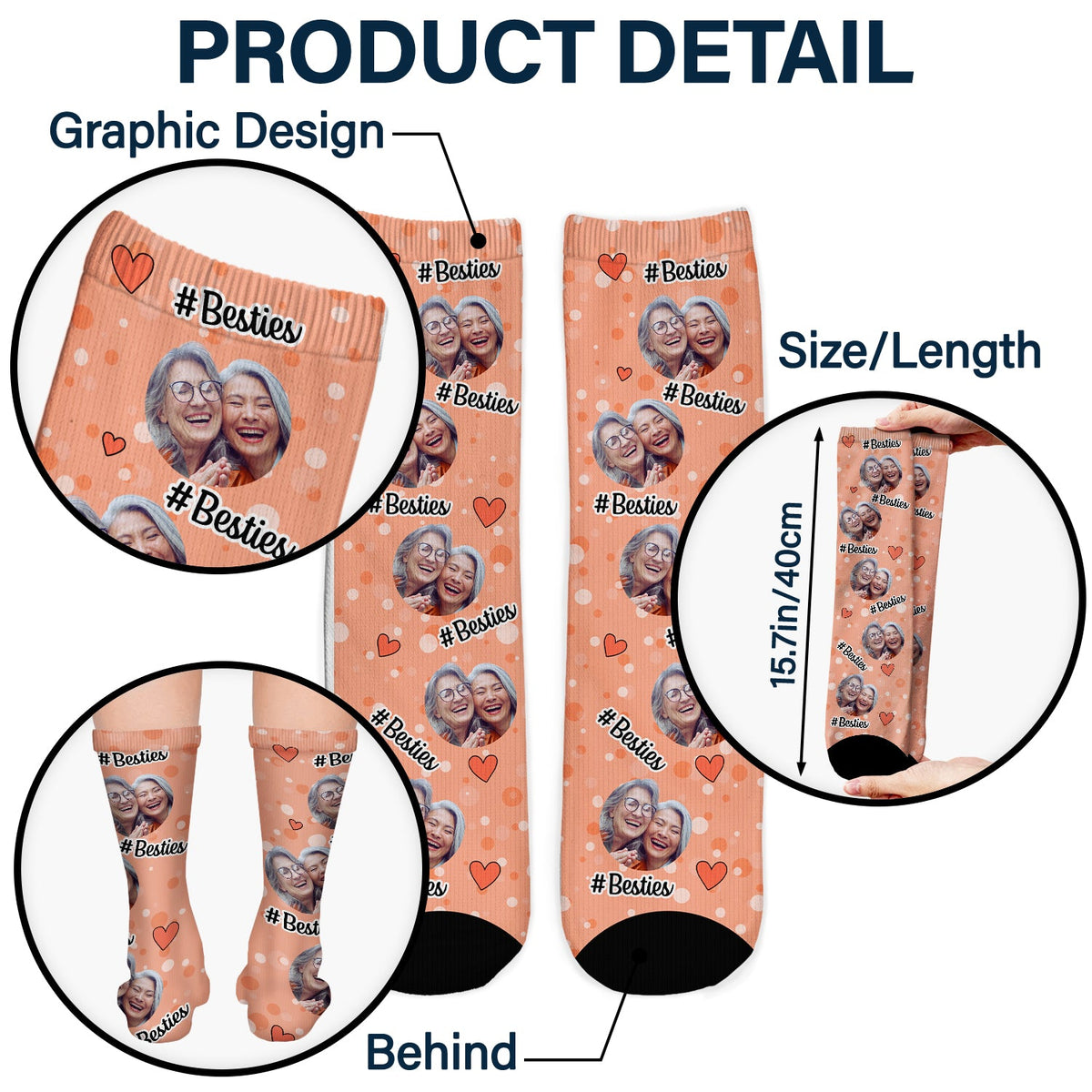 Hashtag photo personnalisé pour les meilleures amies et sœurs - Cadeau pour les meilleures amies et la famille - Chaussettes personnalisées