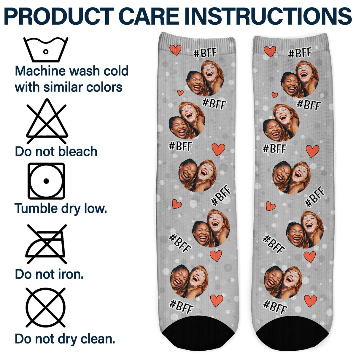 Hashtag photo personnalisé pour les meilleures amies et sœurs - Cadeau pour les meilleures amies et la famille - Chaussettes personnalisées