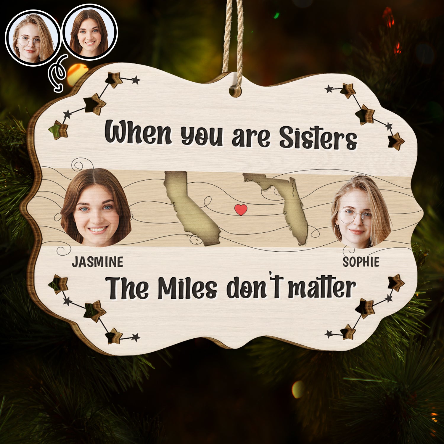Custom Photo The Miles Don't Matter - Christmas Gift For Sisters - Personalized Wooden Cutout Ornament