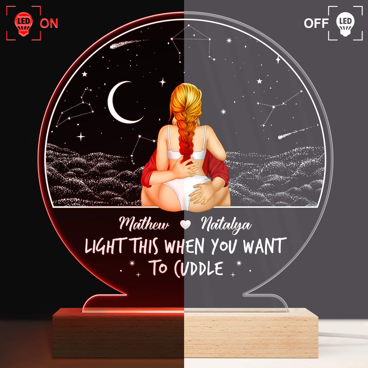 Light This When You Want - Gift For Couple - Personalized 3D Led Light Wooden Base