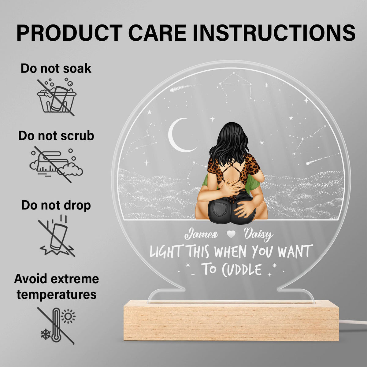 Light This When You Want - Gift For Couple - Personalized 3D Led Light Wooden Base