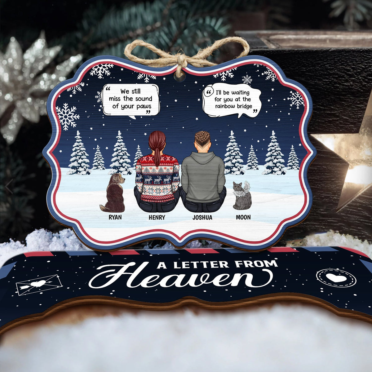 Christmas A Letter From Heaven - Pet Memorial - Personalized Wooden Card With Pop Out Medallion Ornament