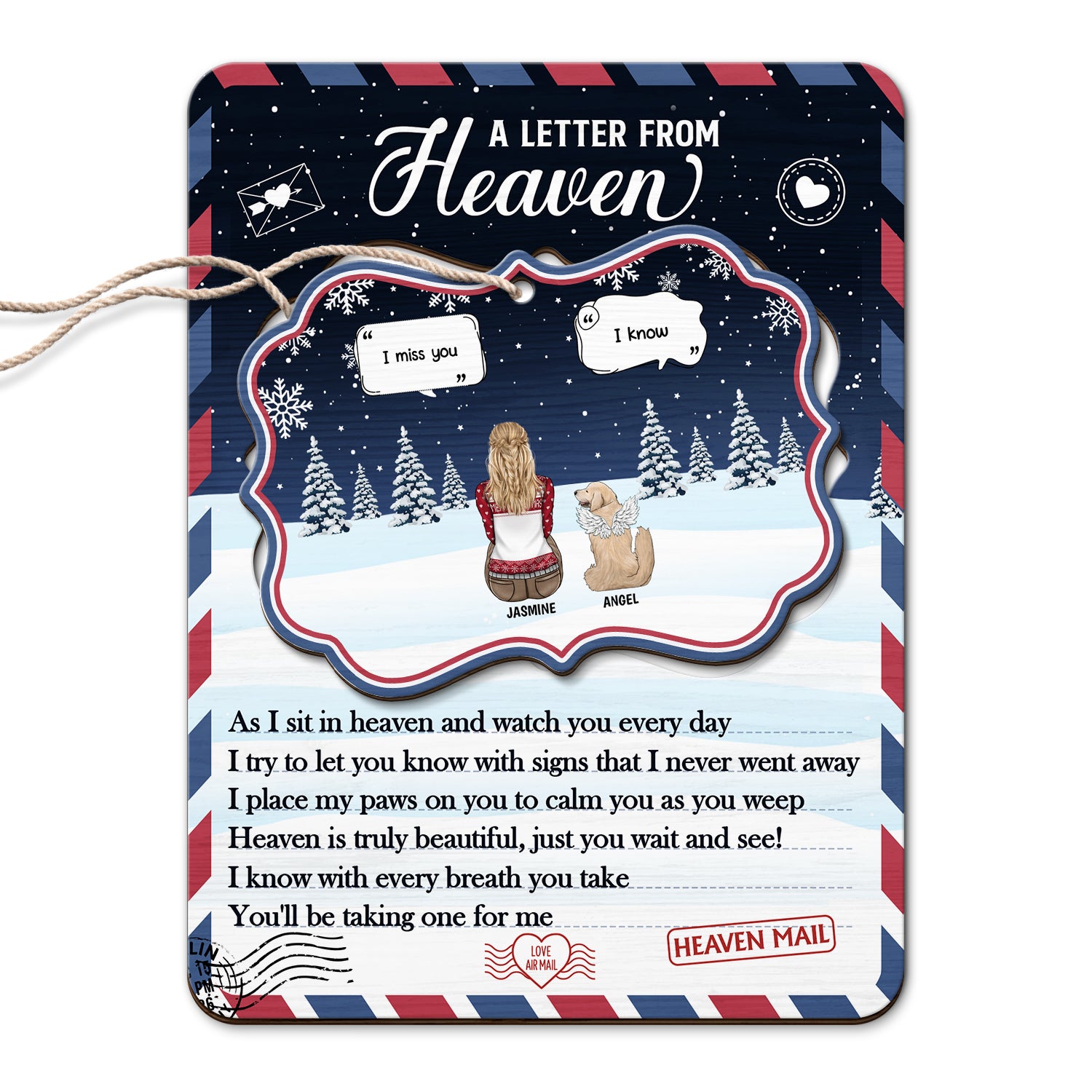 Christmas A Letter From Heaven - Pet Memorial - Personalized Wooden Card With Pop Out Medallion Ornament