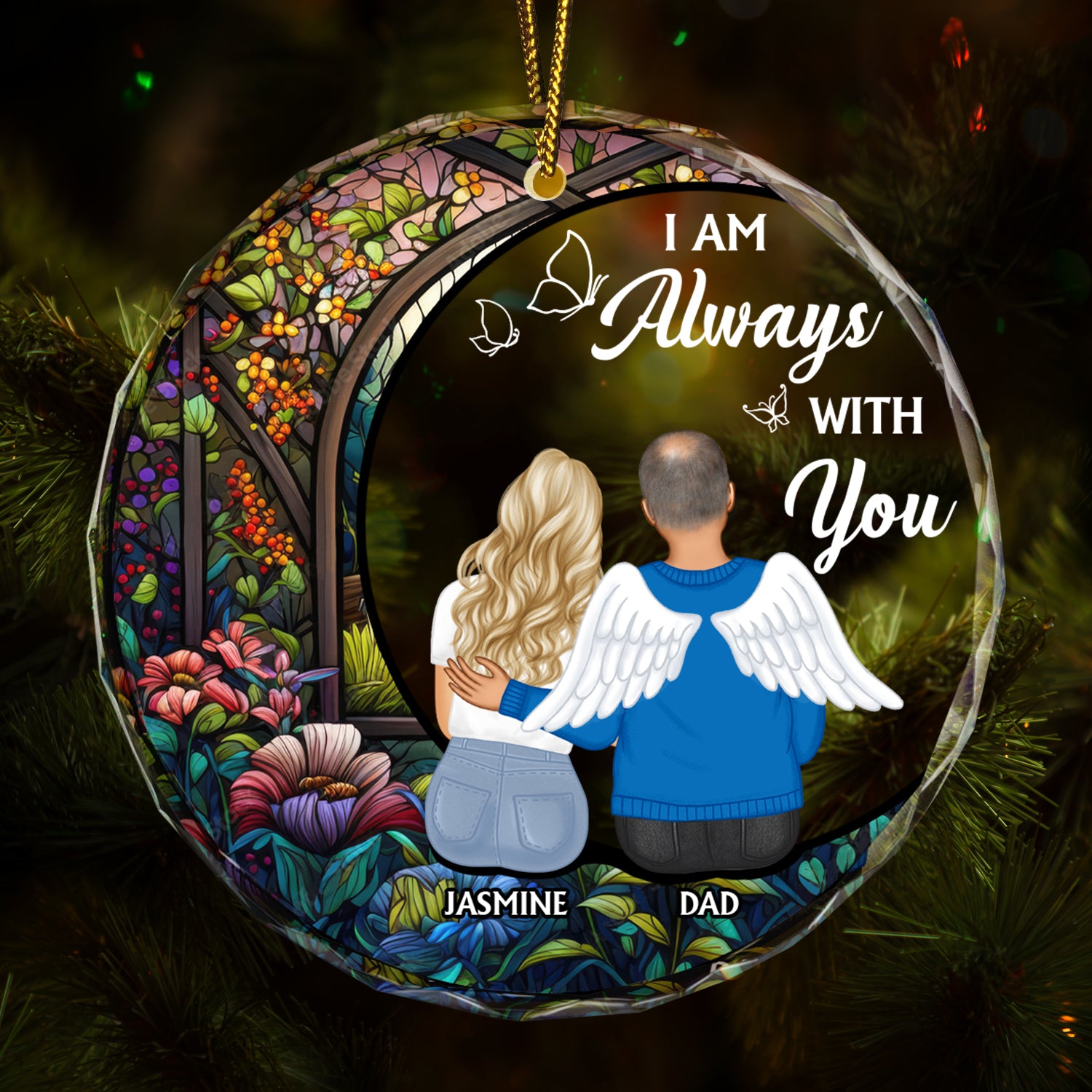 Always With You Father Daughter - Christmas Memorial Gift - Personalized Circle Glass Ornament