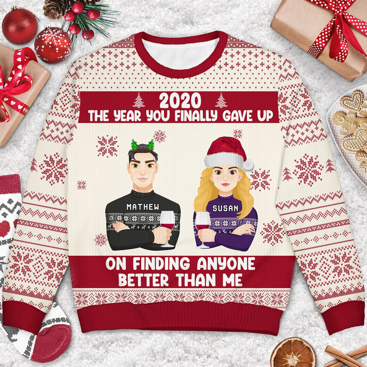 Christmas Couple The Year You Finally Gave Up - Gift For Couples - Personalized Unisex Ugly Sweater