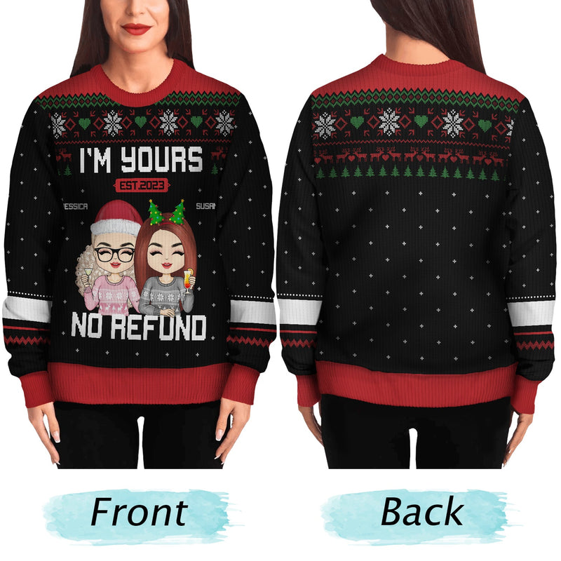 Christmas Chibi Couple I'm Yours No Refund - Gift For Couples - Personalized Unisex Ugly Sweater
