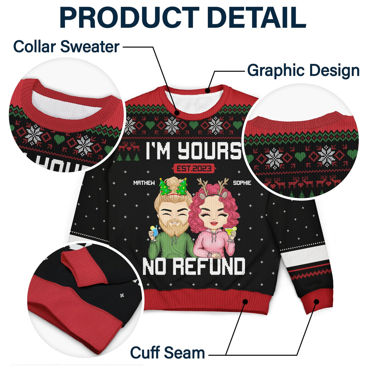 Christmas Chibi Couple I'm Yours No Refund - Gift For Couples - Personalized Unisex Ugly Sweater