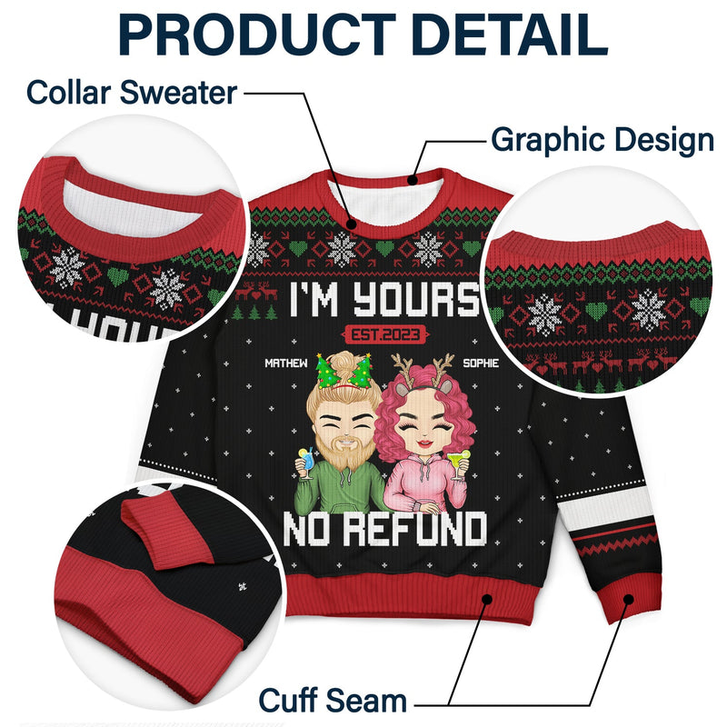 Christmas Chibi Couple I'm Yours No Refund - Gift For Couples - Personalized Unisex Ugly Sweater