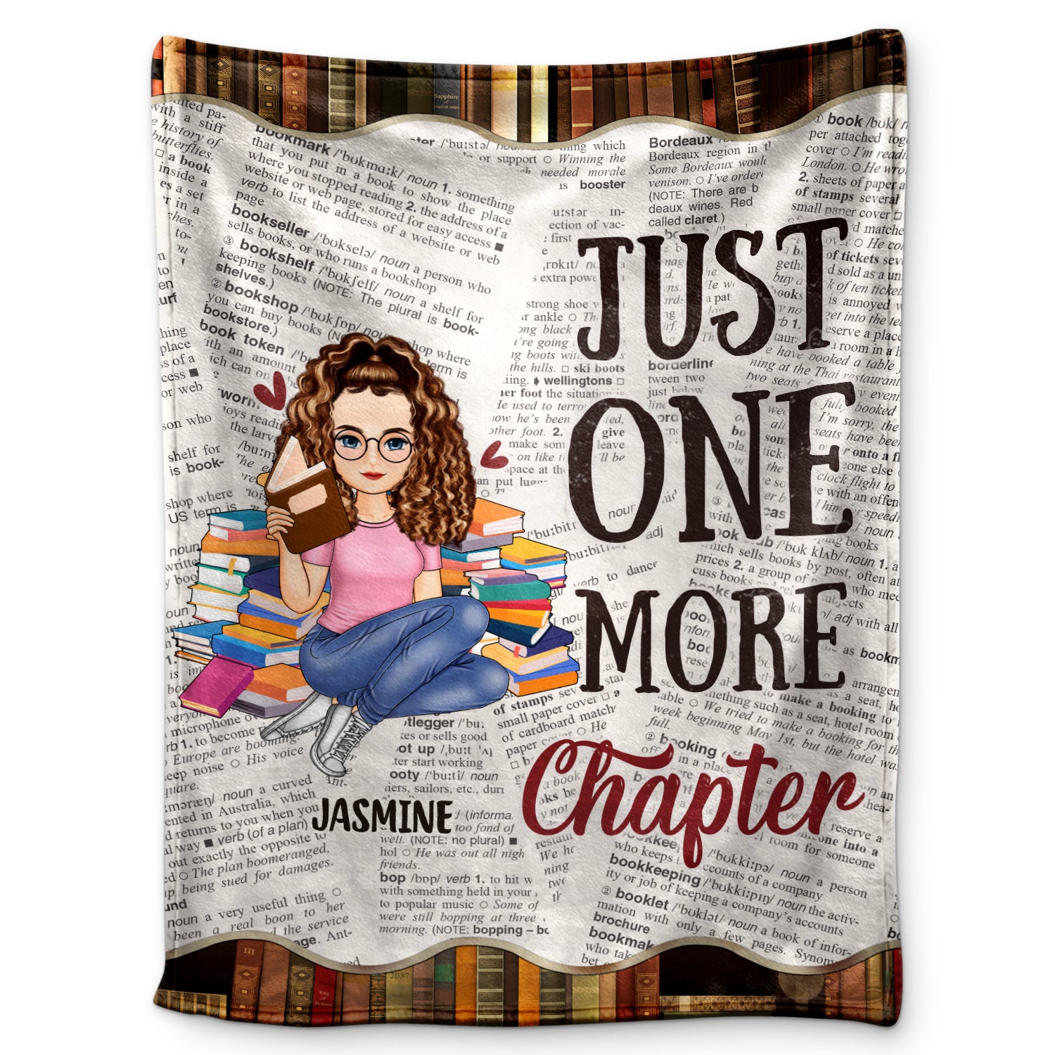 Reading Cartoon Just One More Chapter - Gift For Book Lovers - Personalized Fleece Blanket