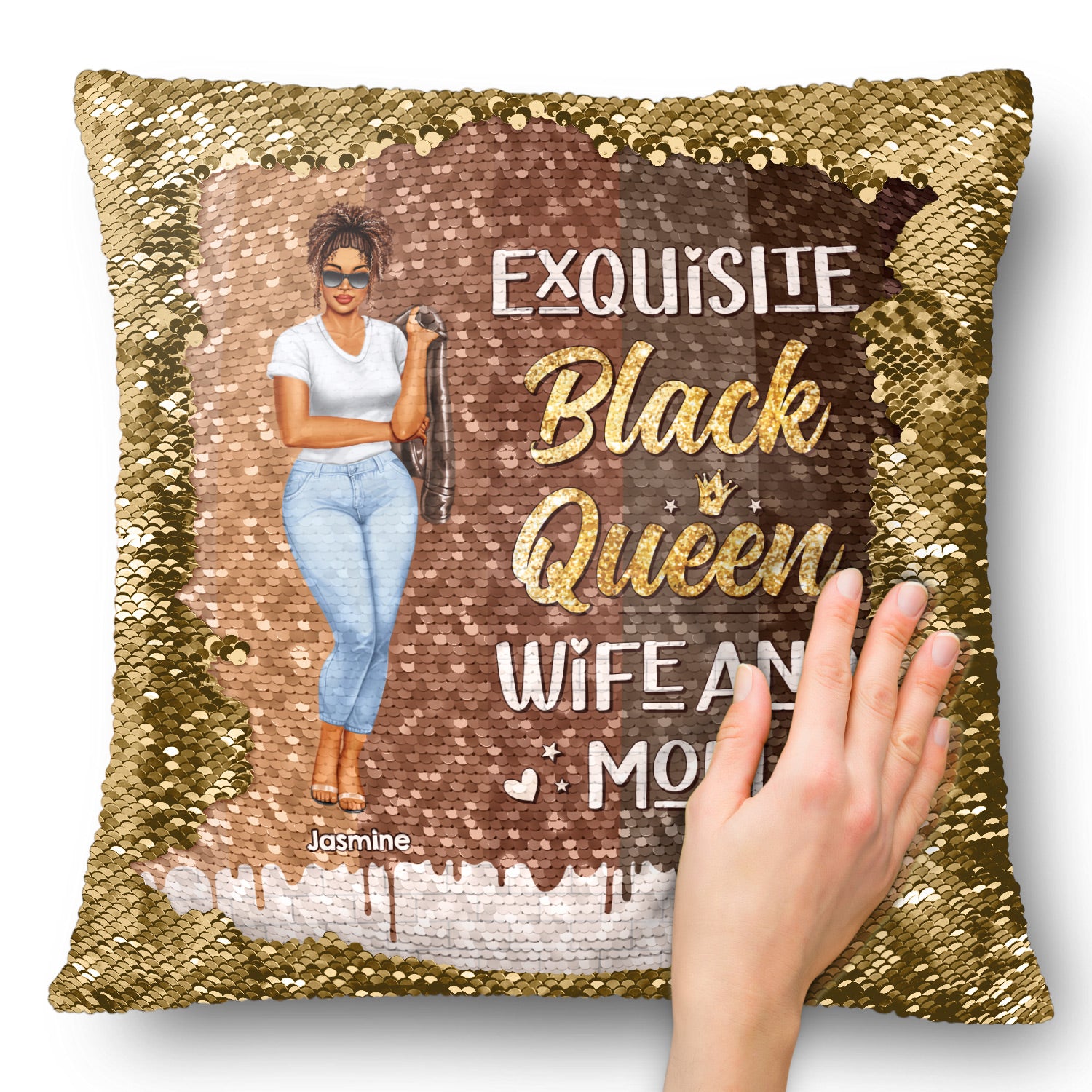Exquisite Black Queen - Gift For Mother - Personalized Sequin Pillow, Mermaid Sequin Cushion Magic Reversible Throw Pillow