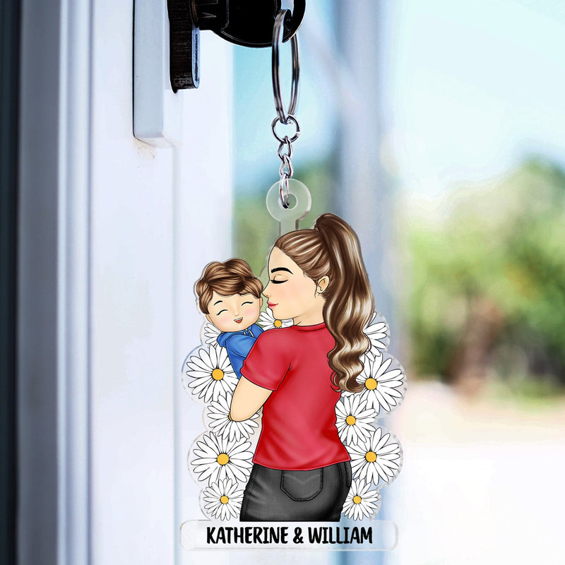 Mother Grandma Hugging Baby - Gift For Mother & Grandma - Personalized Cutout Acrylic Keychain