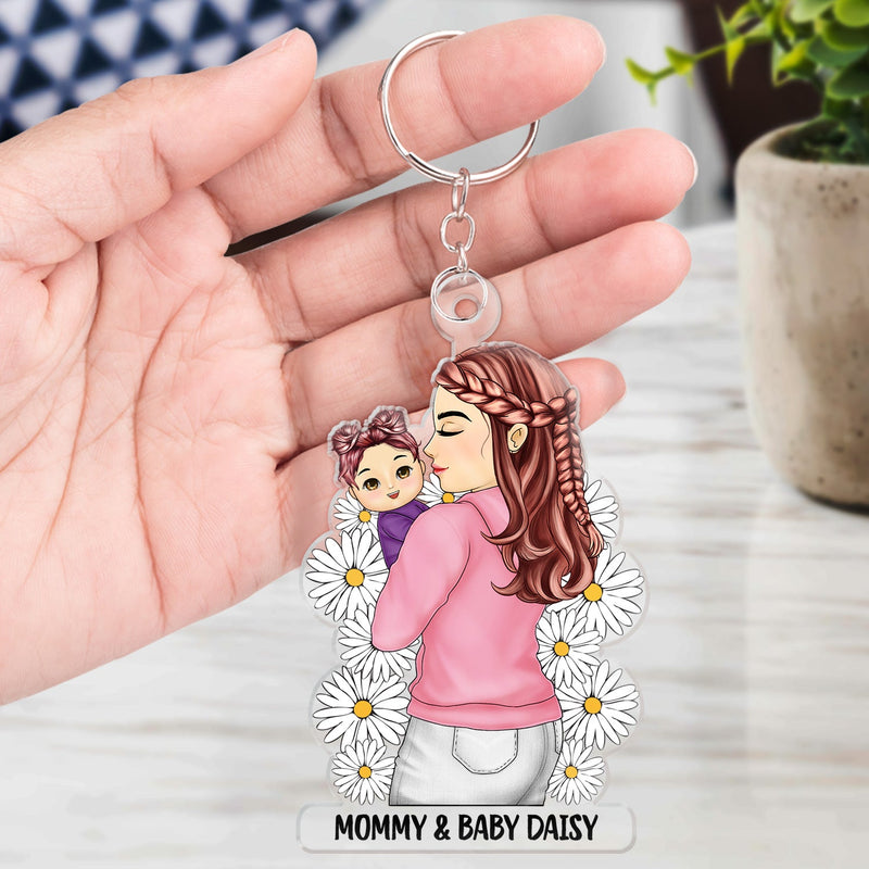 Mother Grandma Hugging Baby - Gift For Mother & Grandma - Personalized Cutout Acrylic Keychain