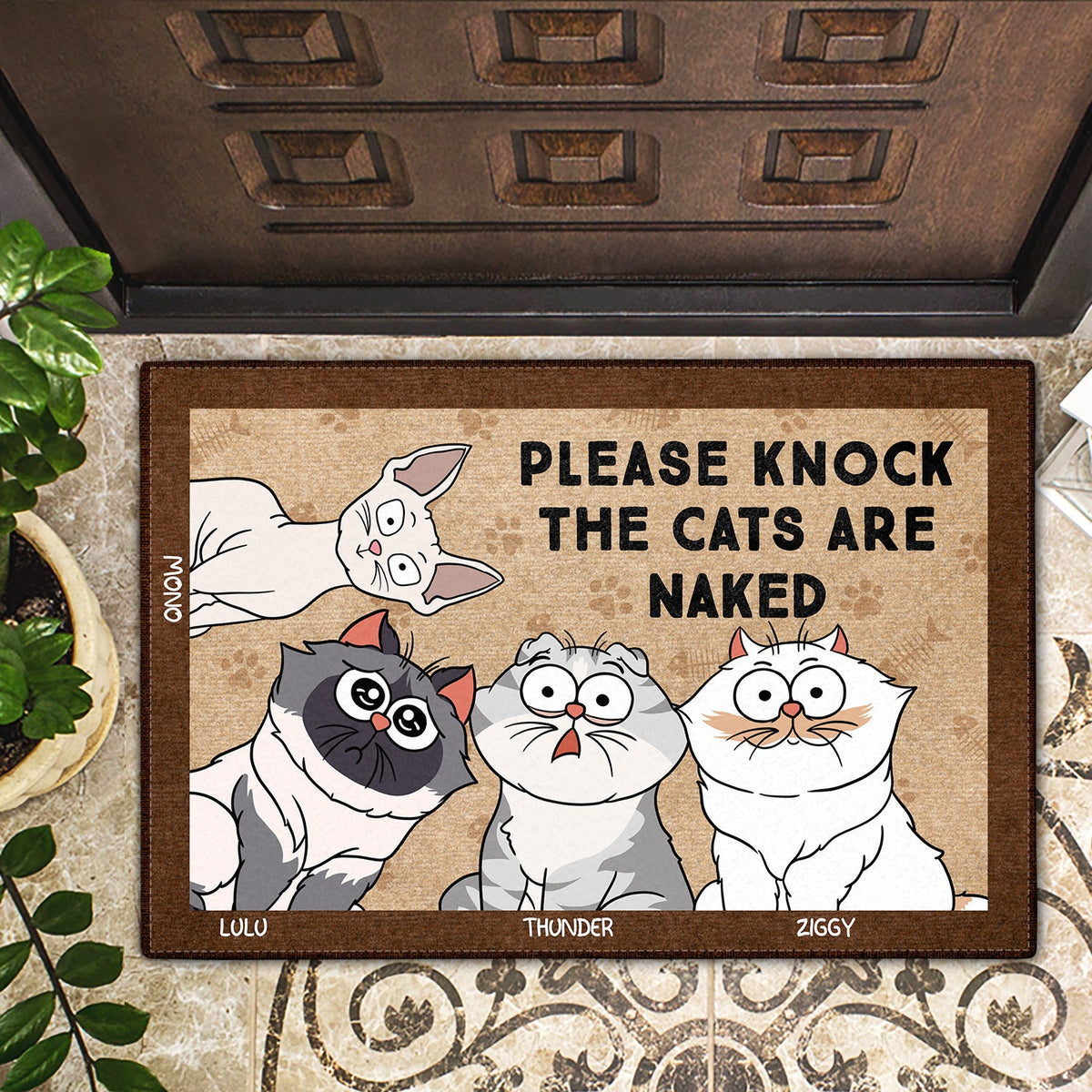 Cartoon Cat Please Knock The Cats Are Naked - Gift For Cat Lovers - Personalized Doormat