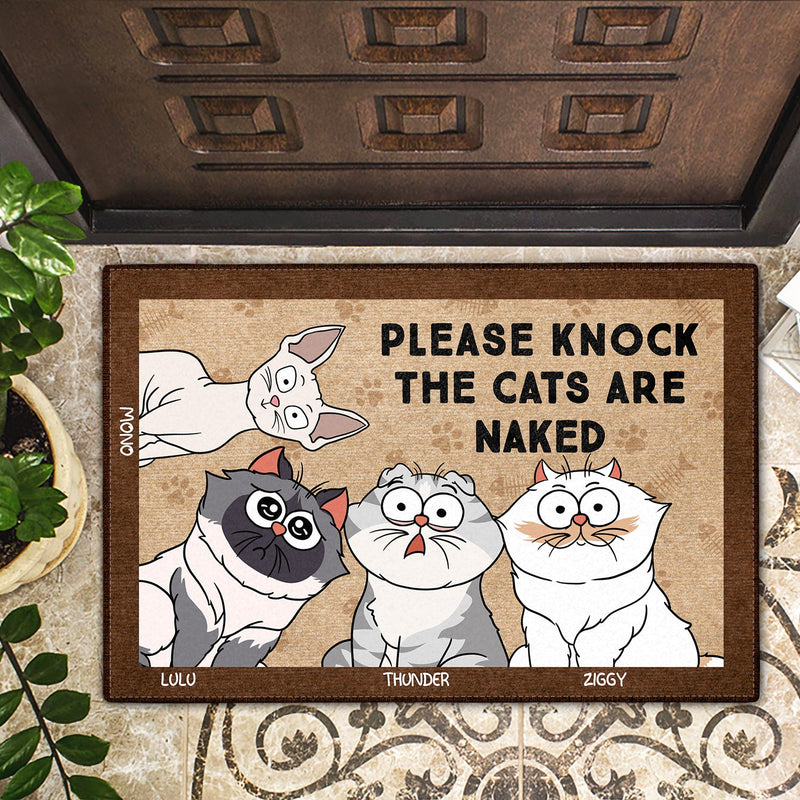 Cartoon Cat Please Knock The Cats Are Naked - Gift For Cat Lovers - Personalized Doormat
