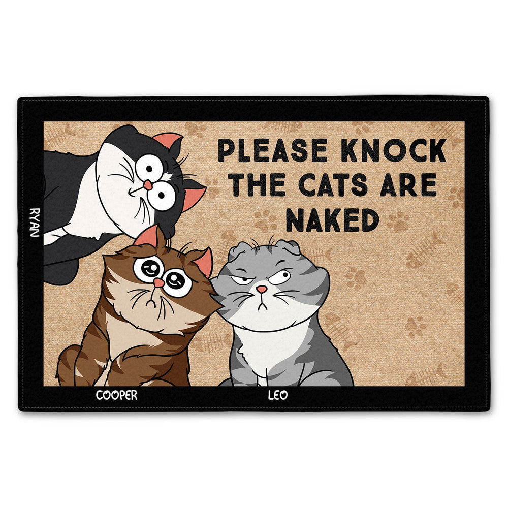 Cartoon Cat Please Knock The Cats Are Naked - Gift For Cat Lovers - Personalized Doormat