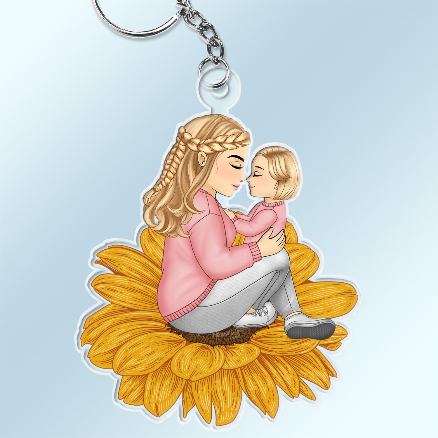 Grandma Mother And Child Sitting On A Flower - Gift For Mother And Grandma - Personalized Cutout Acrylic Keychain