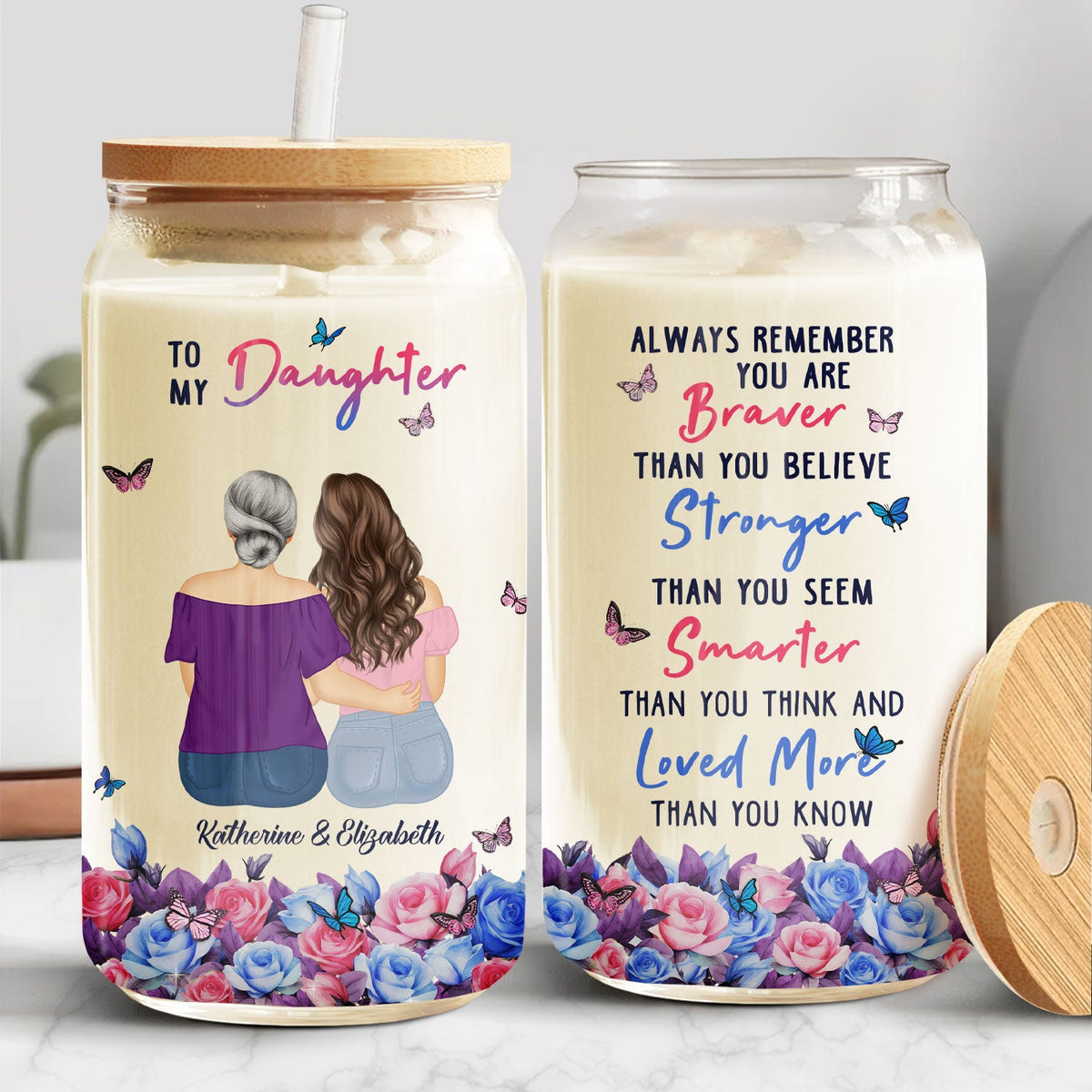 Plus courageux que vous ne le croyez - Cadeau pour fille - Canette en verre transparent personnalisée