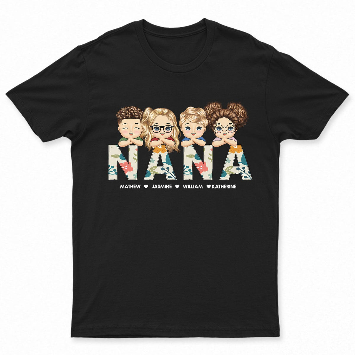 Floral Nana Title - Loving Gift For Mom, Mother, Mama, Grandma, Grandmother - Personalized T Shirt