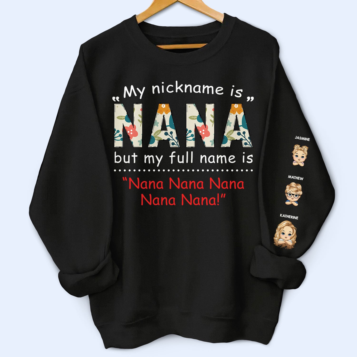 Floral Nana My Nickname Is Nana - Gift For Grandma - Personalized Unisex Sweatshirt With Design On Sleeve