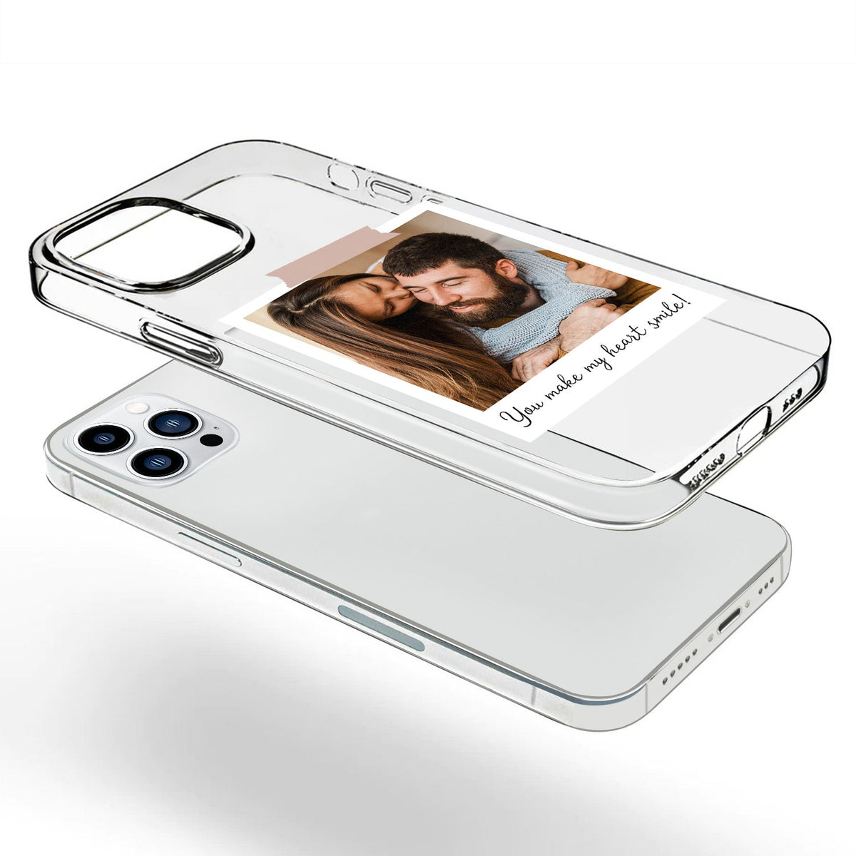 Coque de téléphone transparente personnalisée avec photo de couple et famille – Cadeau pour couple, famille et vous-même –