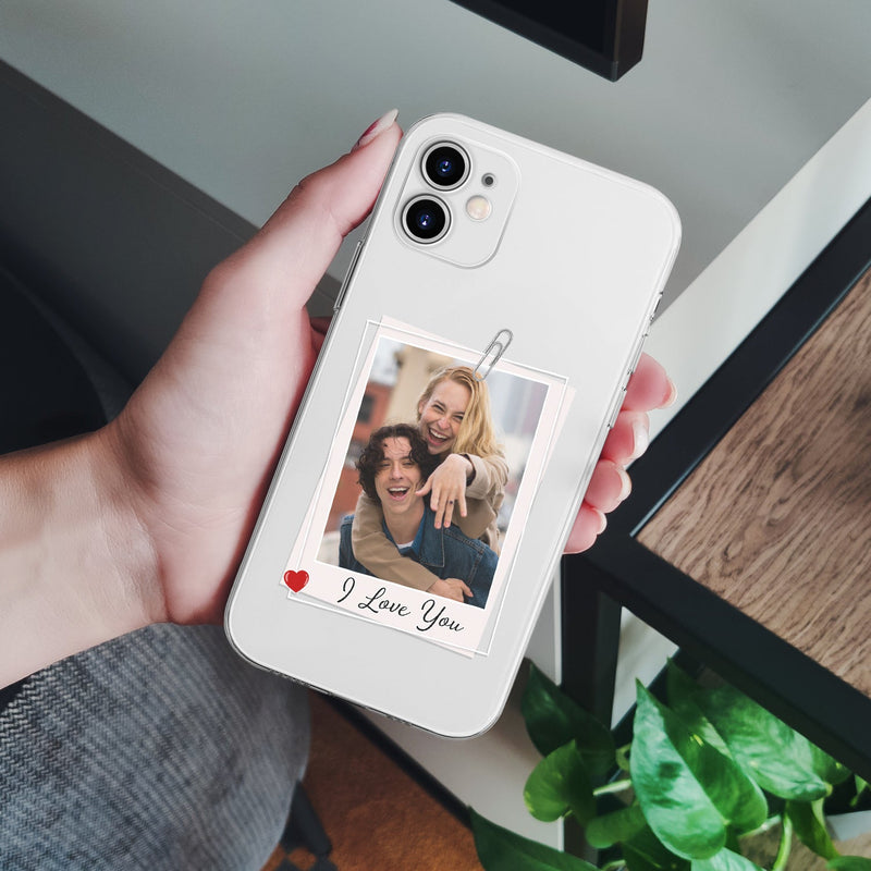 Coque de téléphone transparente personnalisée avec photo de couple et famille – Cadeau pour couple, famille et vous-même –