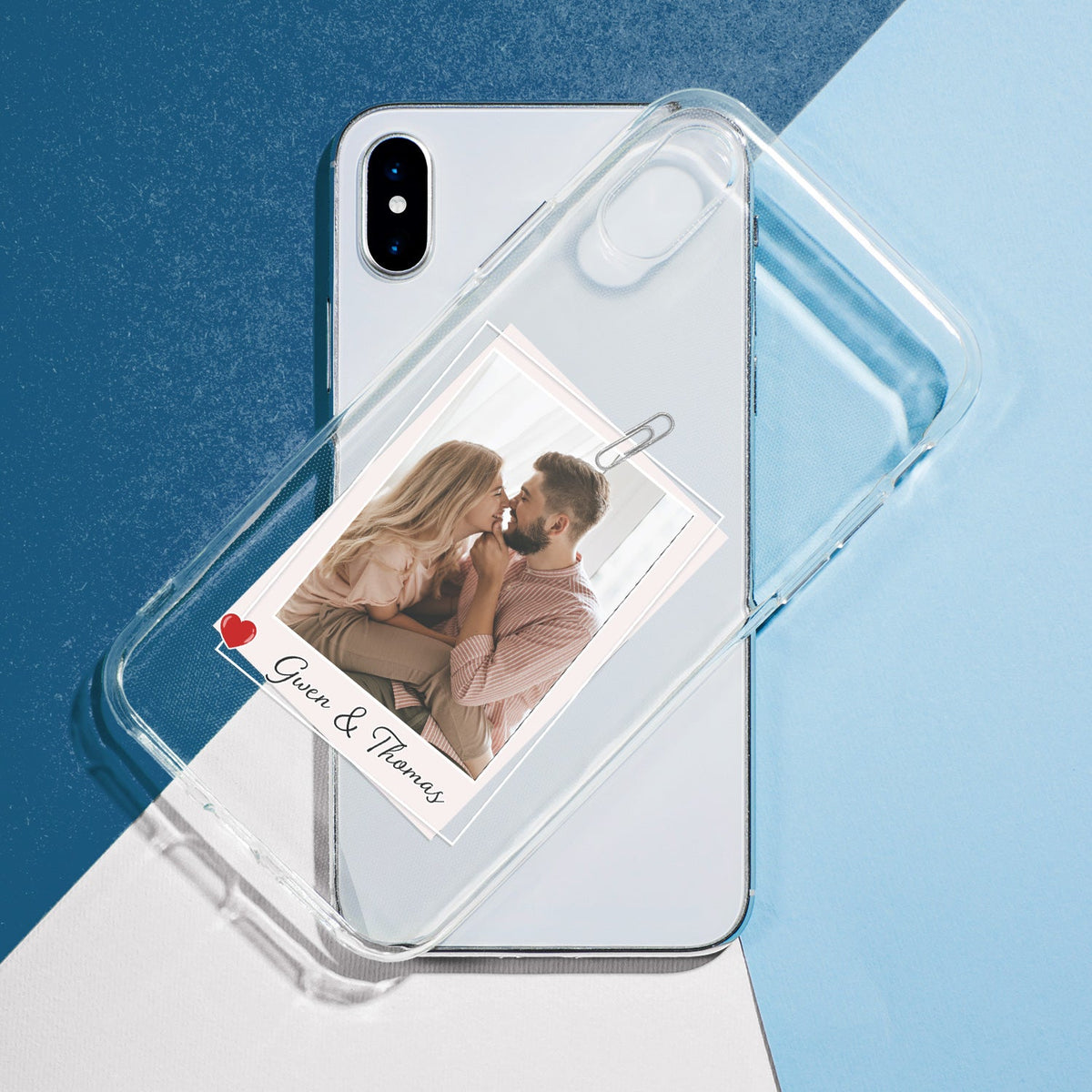 Coque de téléphone transparente personnalisée avec photo de couple et famille – Cadeau pour couple, famille et vous-même –