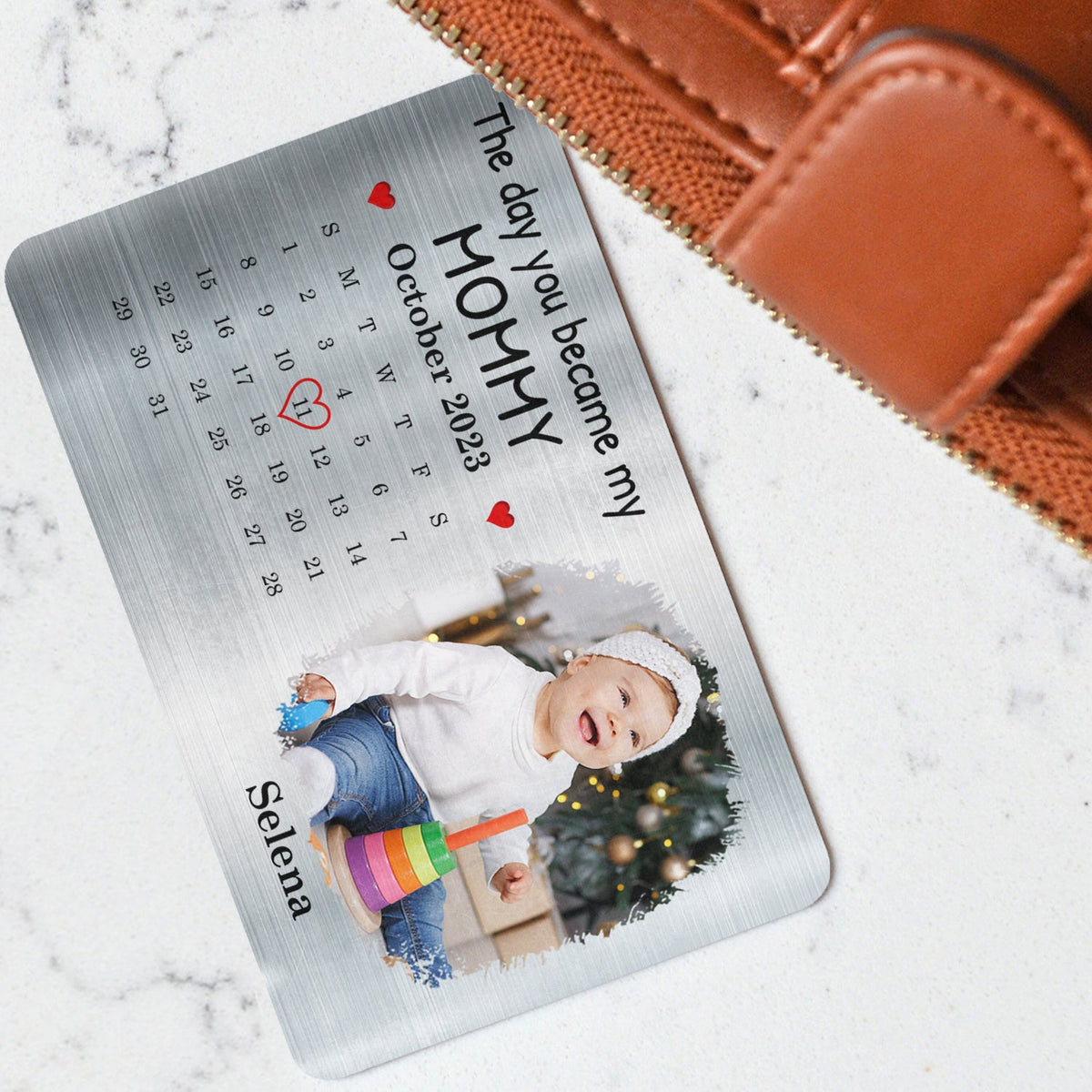 Calendar Custom Photo The Day You Became My Mommy - Gift For Mother, Father - Personalized Aluminum Wallet Card