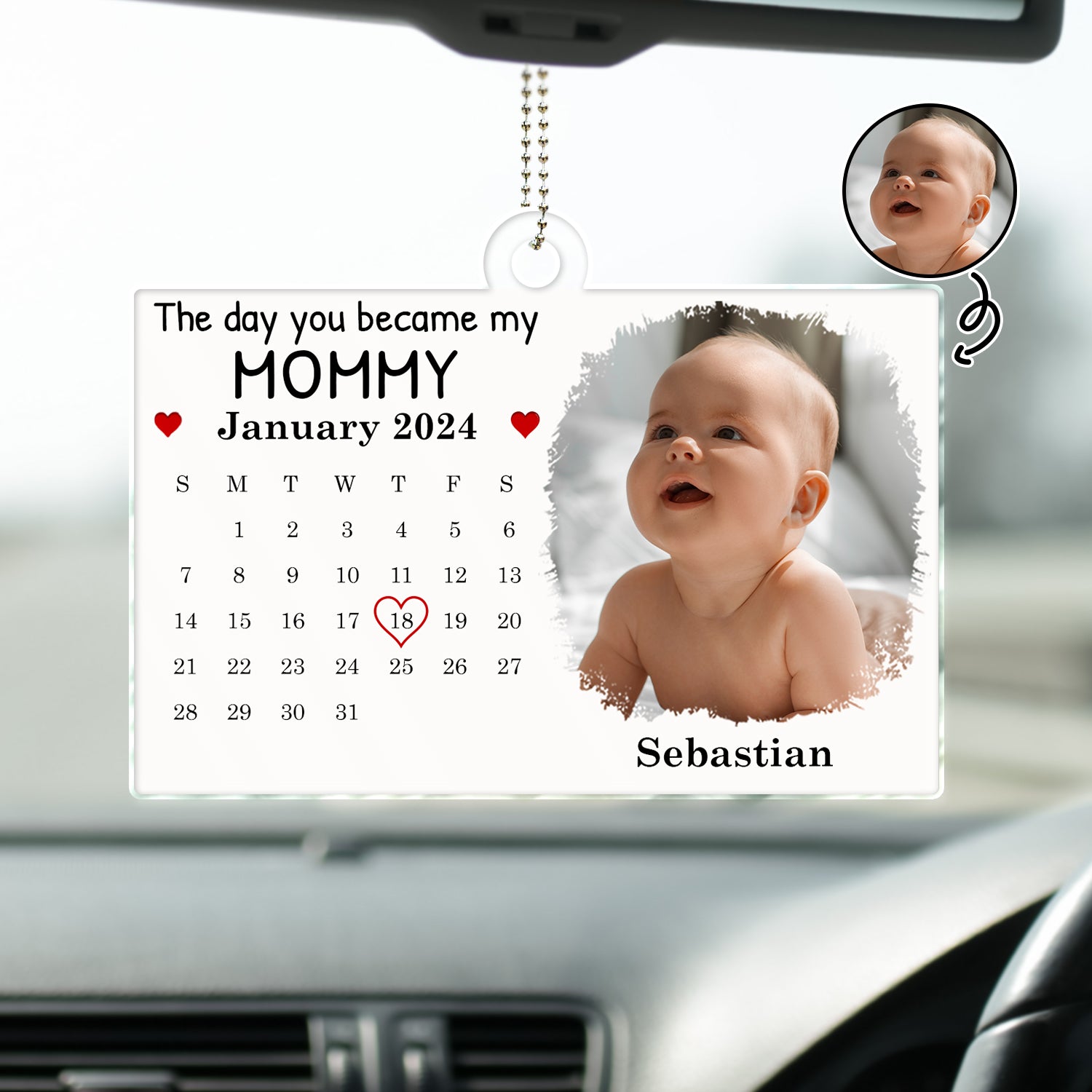 Calendar Custom Photo The Day You Became My Mommy - Gift For Mother, Father - Personalized Acrylic Car Hanger