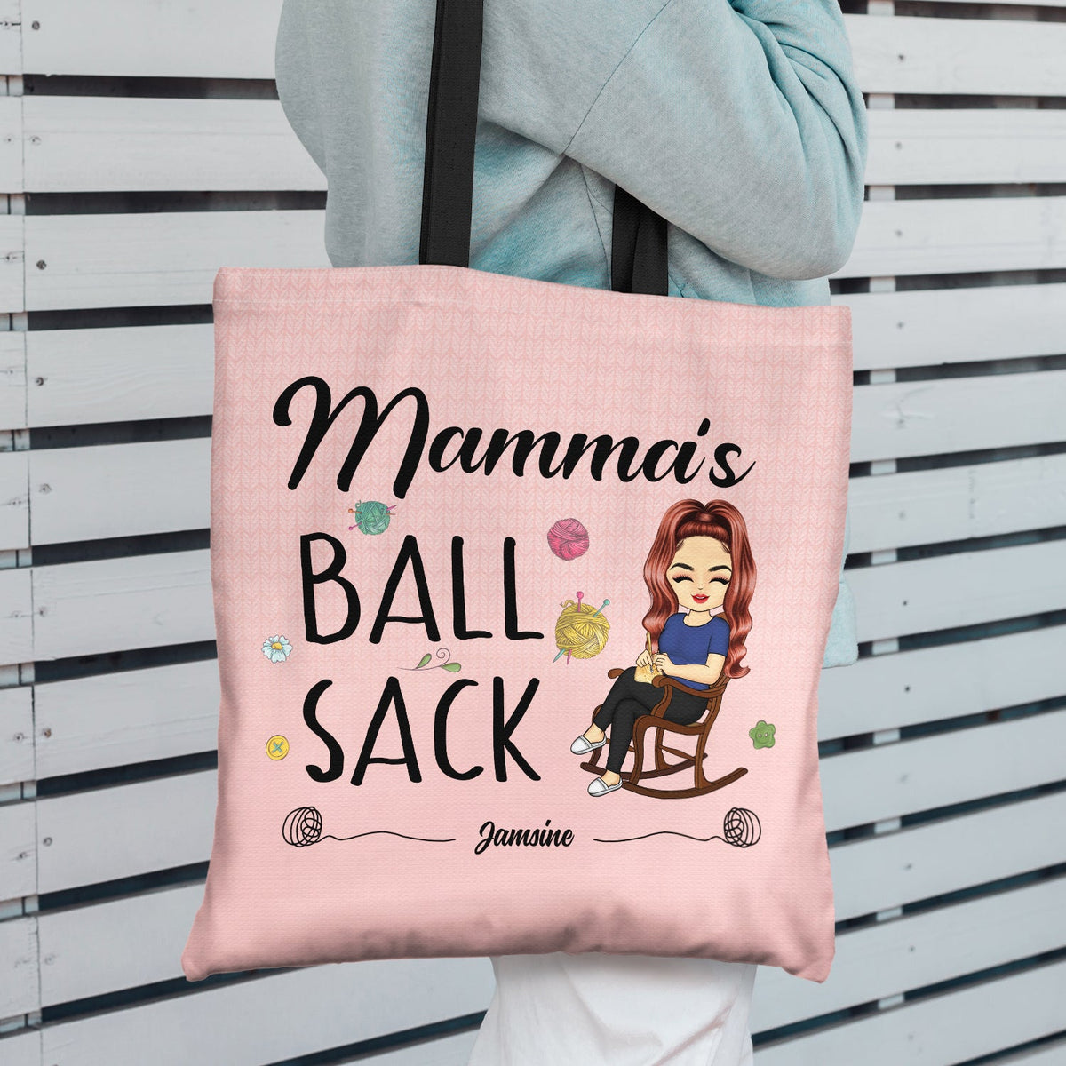 Sac à balles de crochet - Cadeau pour grand-mère et maman - Sac en toile zippé personnalisé
