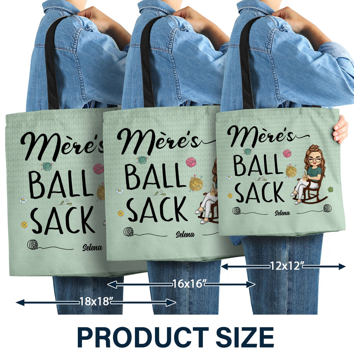 Sac à balles de crochet - Cadeau pour grand-mère et maman - Sac en toile zippé personnalisé
