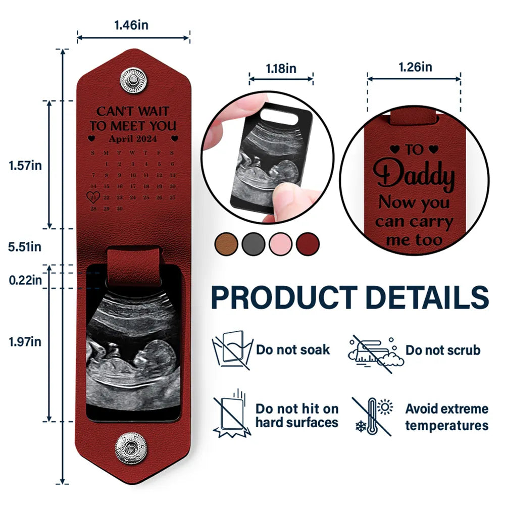 Custom Photo Daddy You Can Carry Me Too - Gift For Father - Personalized Leather Photo Keychain