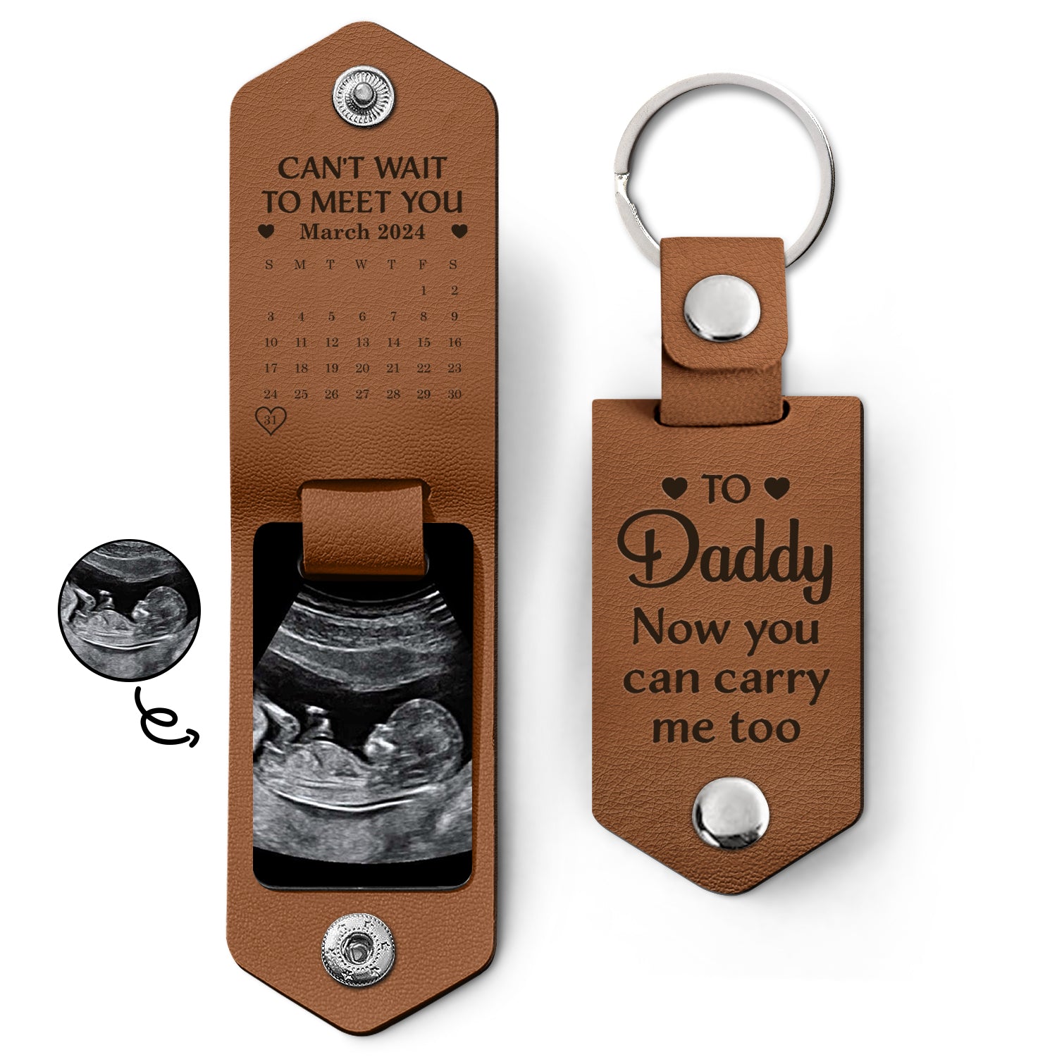 Custom Photo Daddy You Can Carry Me Too - Gift For Father - Personalized Leather Photo Keychain