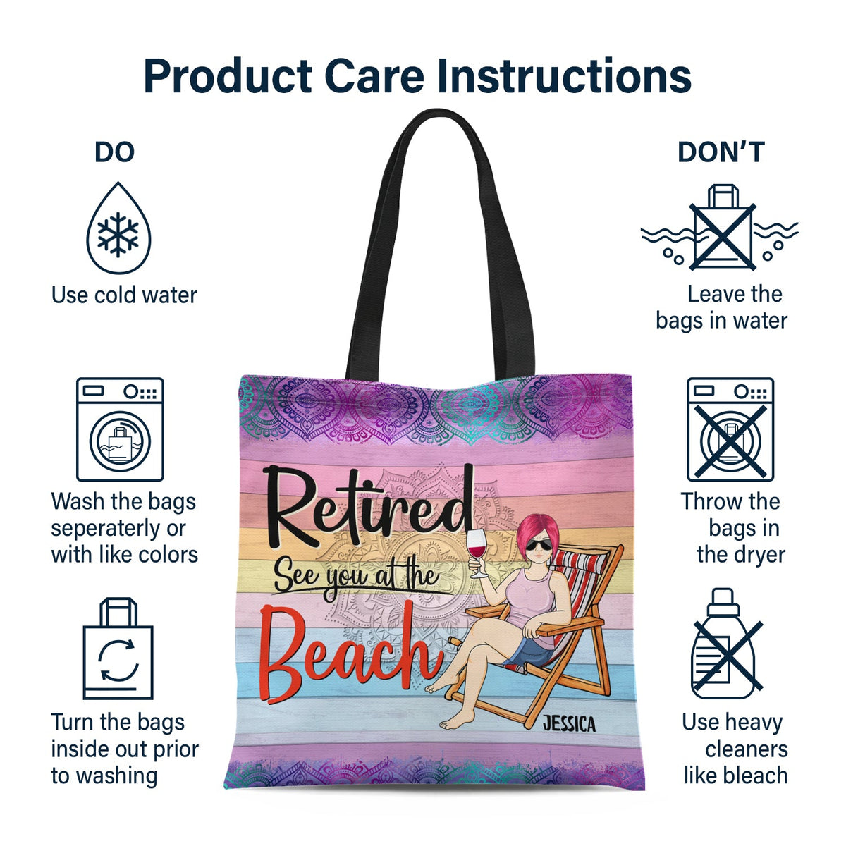 Retired See You At The Beach - Gift For Retiree - Personalized Custom Zippered Canvas Bag