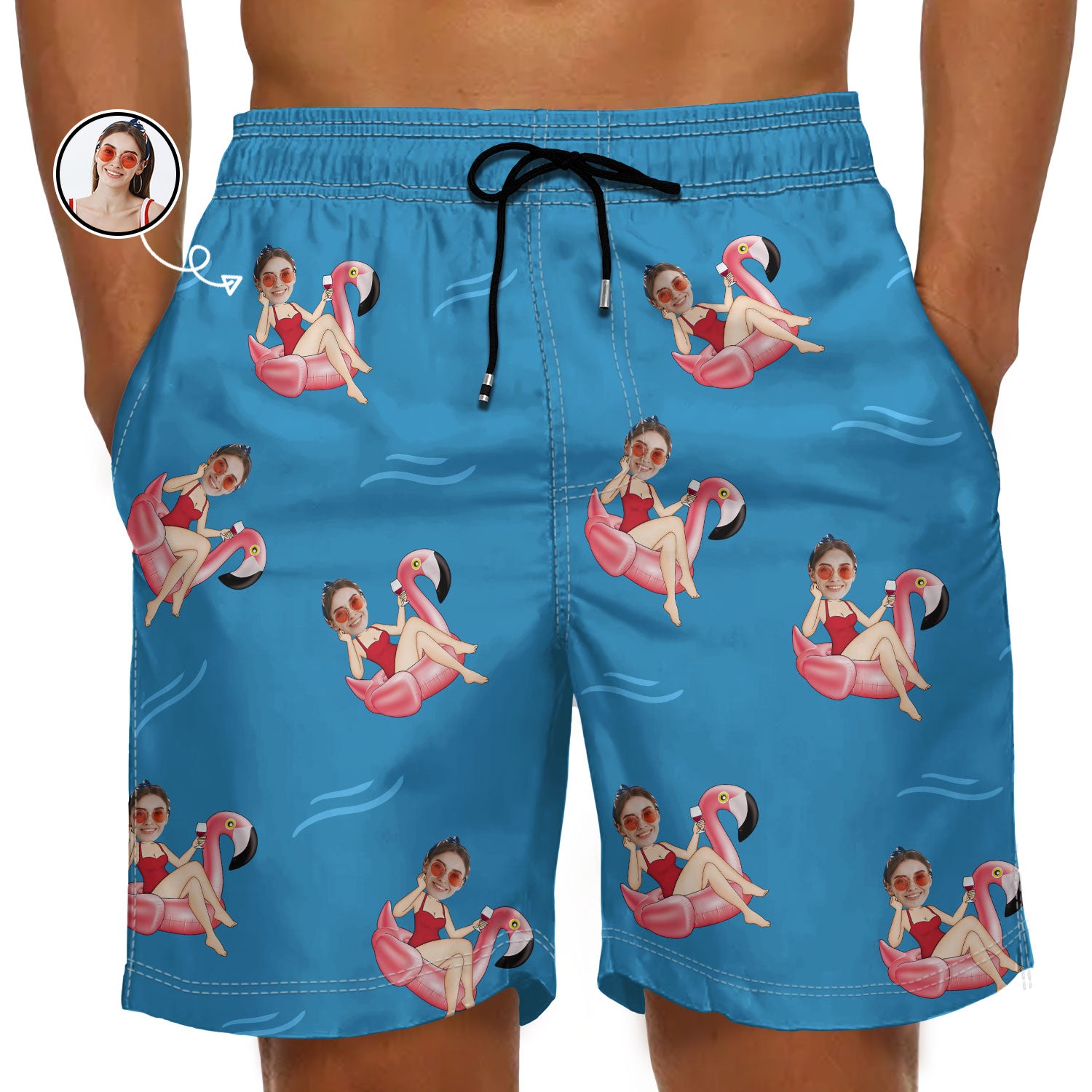 Custom Photo Funny Girlfriend Wife On Flamingo - Gift For Boyfriend, Husband - Personalized Unisex Beach Shorts