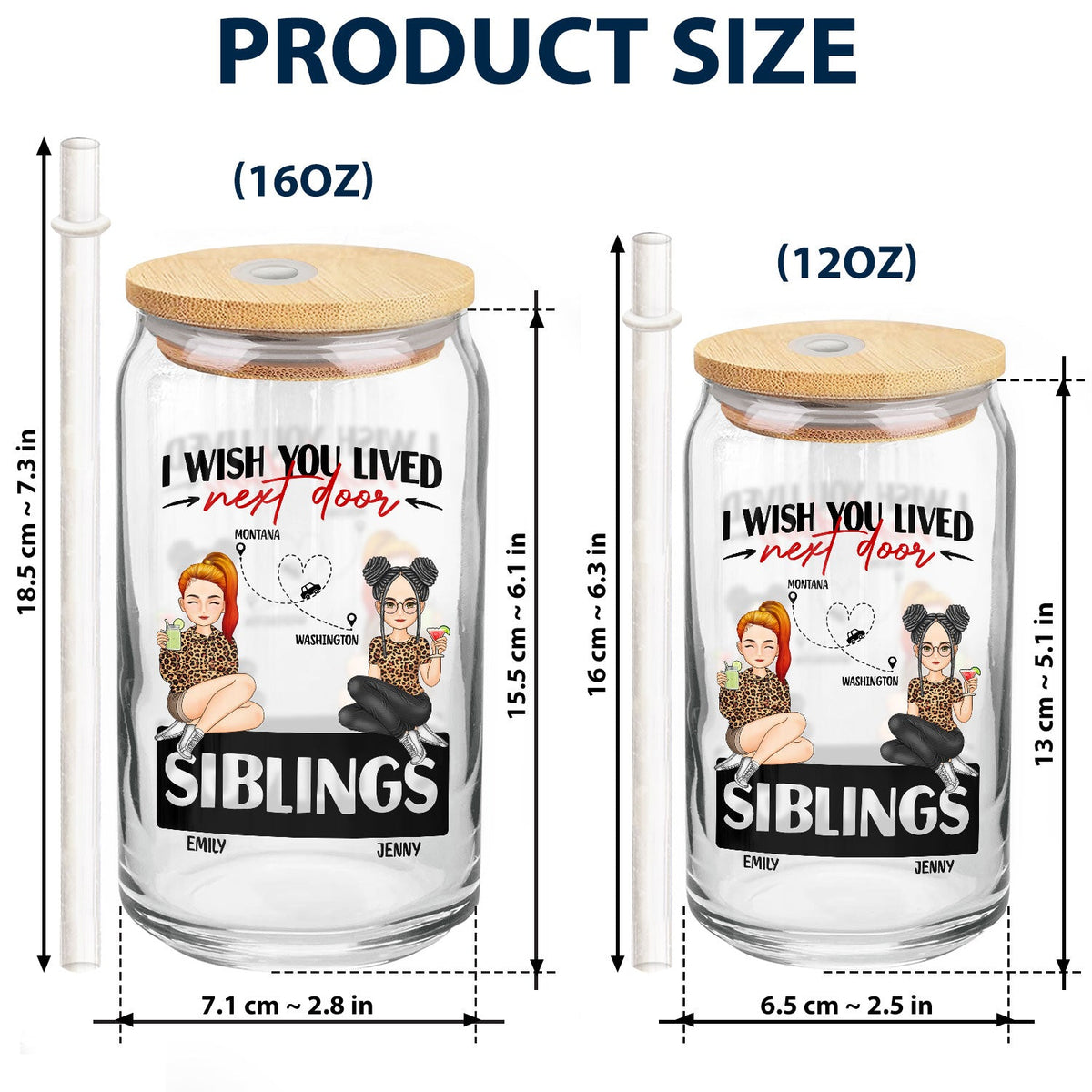 Wish You Lived Next Door - Gift For Siblings And Besties - Personalized Clear Glass Can