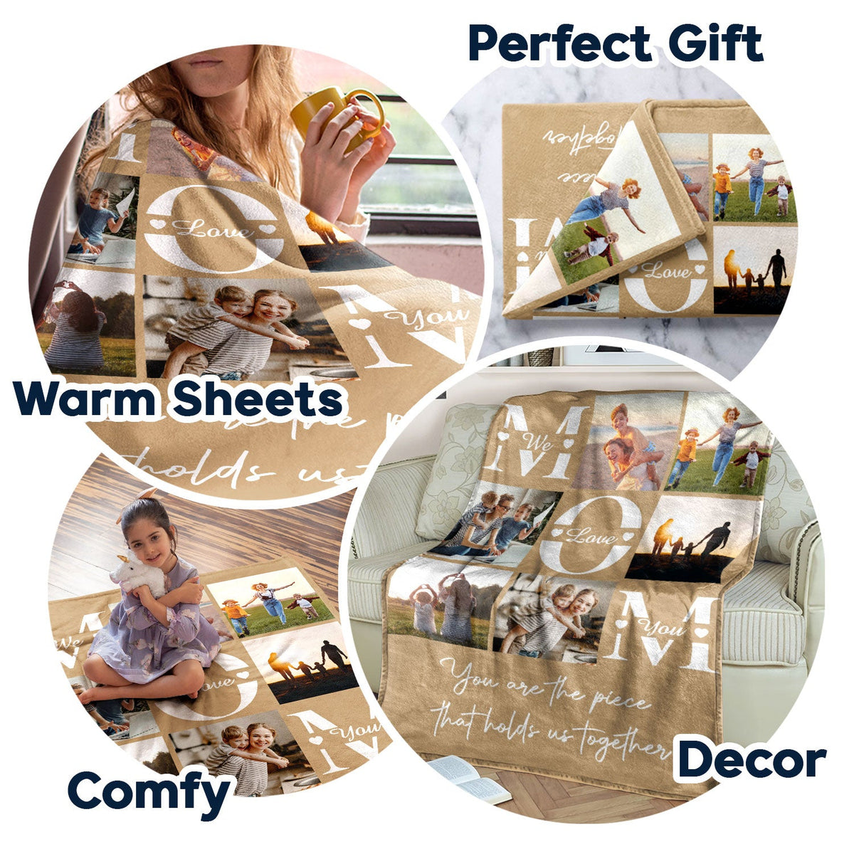 Custom Photo Mom You Are The Piece That Hold Us Together - Gift For Mom - Personalized Fleece Blanket, Sherpa Blanket