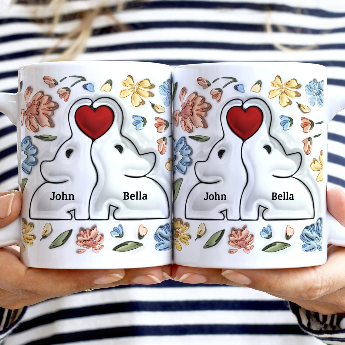 Elephant Love Family - Gift For Mother, Family - 3D Inflated Effect Printed Mug, Personalized White Edge-to-Edge Mug
