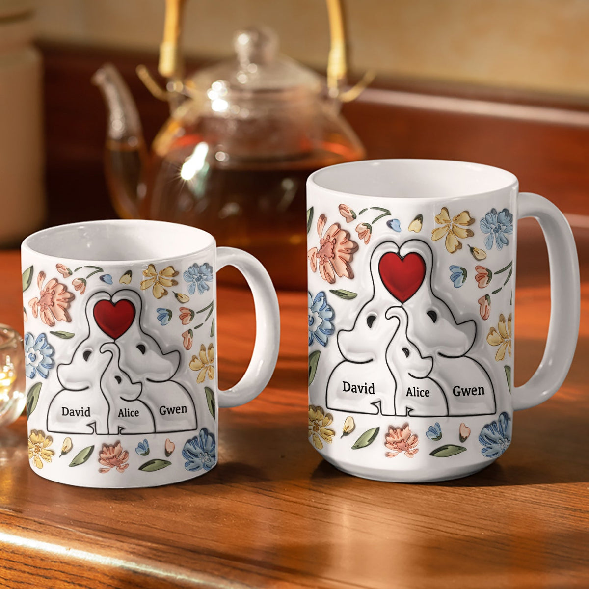 Elephant Love Family - Gift For Mother, Family - 3D Inflated Effect Printed Mug, Personalized White Edge-to-Edge Mug
