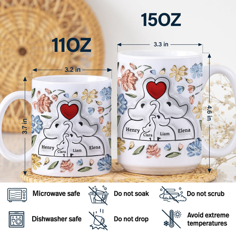 Elephant Love Family - Gift For Mother, Family - 3D Inflated Effect Printed Mug, Personalized White Edge-to-Edge Mug