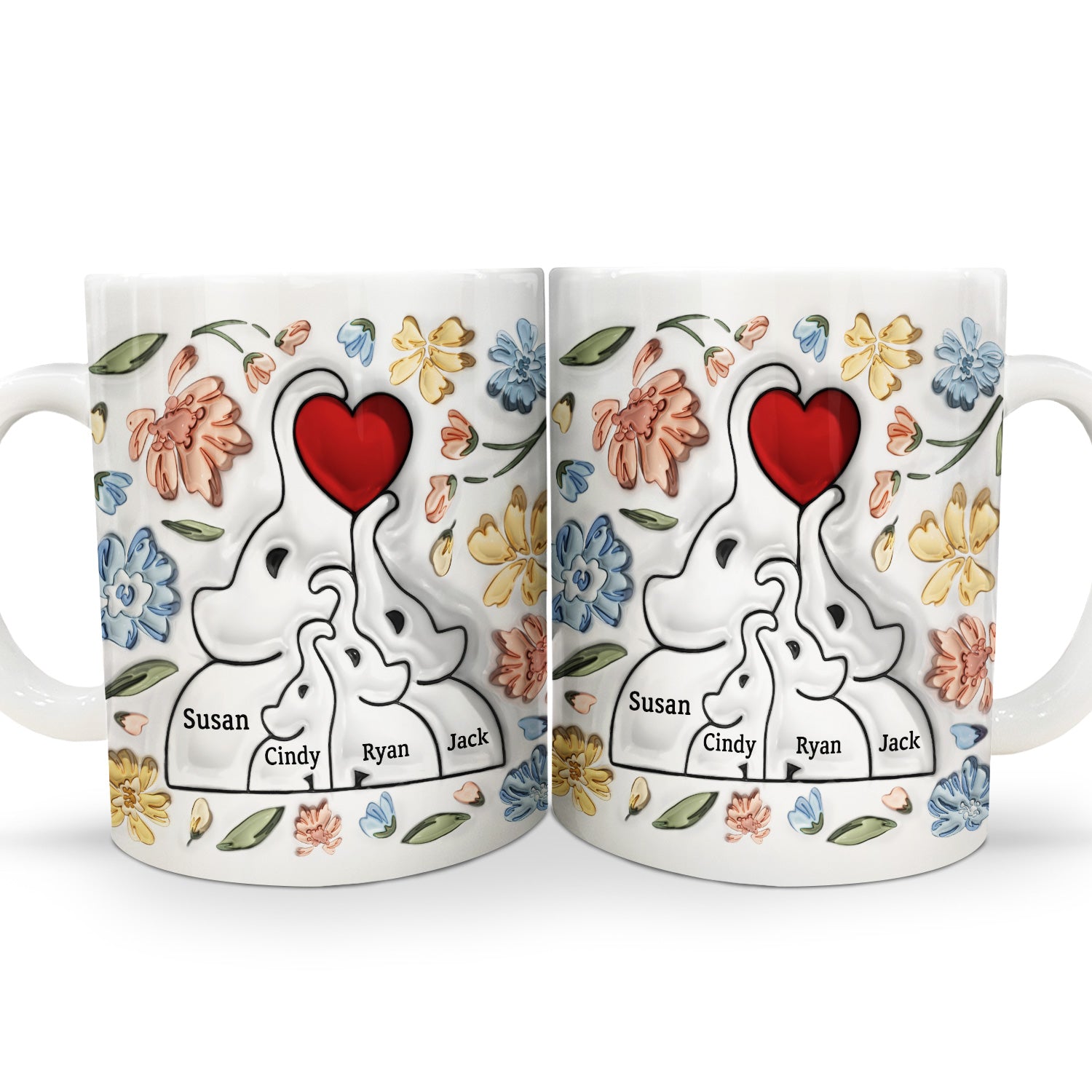Elephant Love Family - Gift For Mother, Family - 3D Inflated Effect Printed Mug, Personalized White Edge-to-Edge Mug